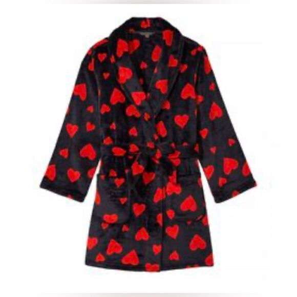 Victoria’s Secret red and black hearts cozy soft short robe sz XL/XXL - Picture 4 of 12
